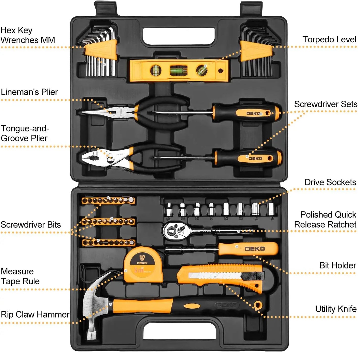 Deko 65 Piece General Household Tool Set Plastic Tool Box