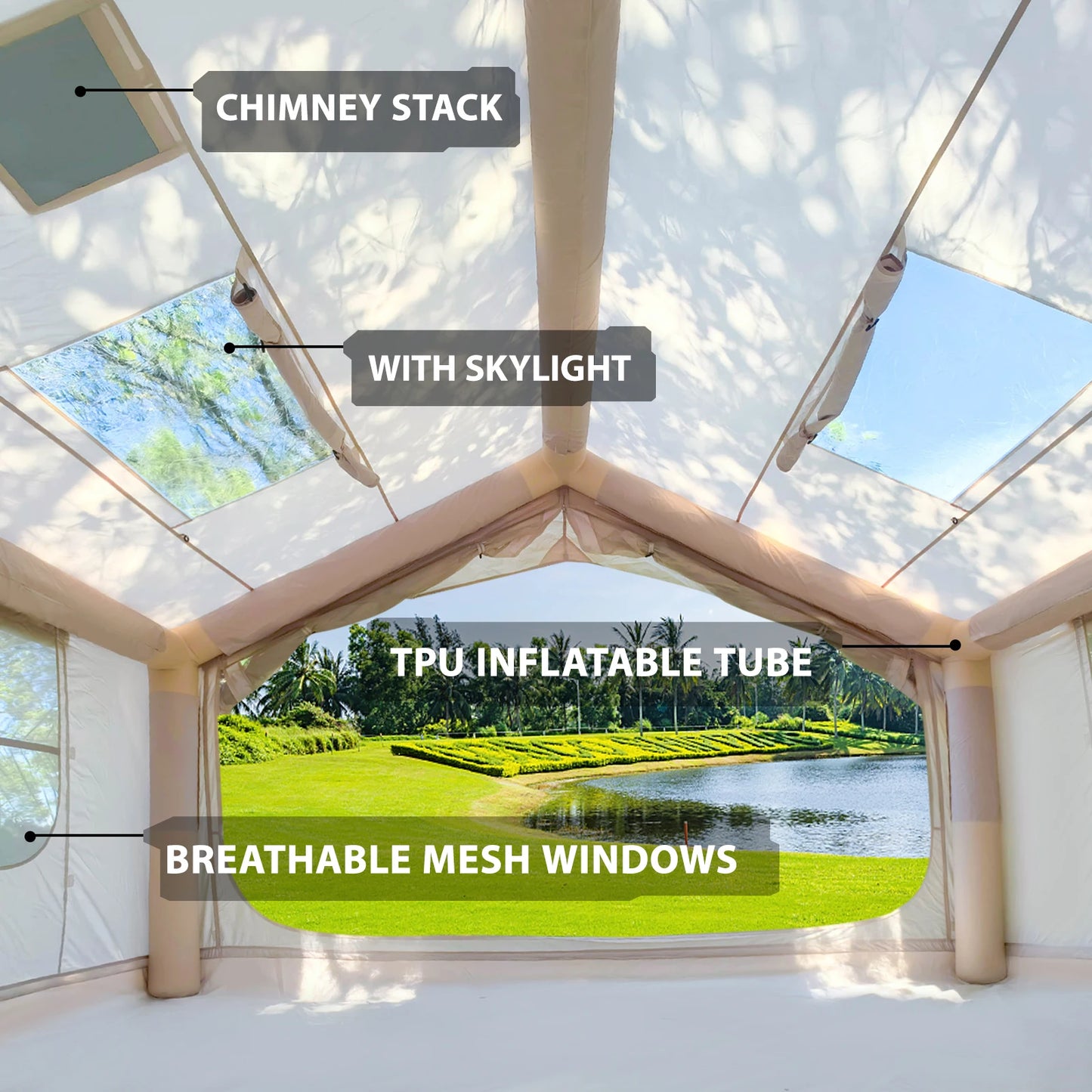 Inflatable Tent for Camping - 6-8 Person Ultra-Quick Setup Blow Up Tent 80.73 Sq Ft 4 Season with Stove