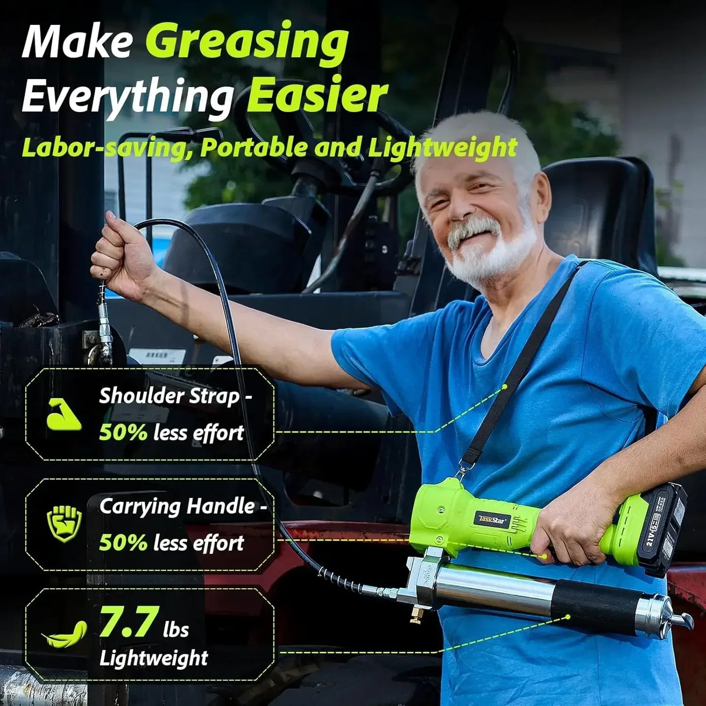 Taskstar 10000 PSI Cordless Electric Grease Gun Kit 1m Hose
