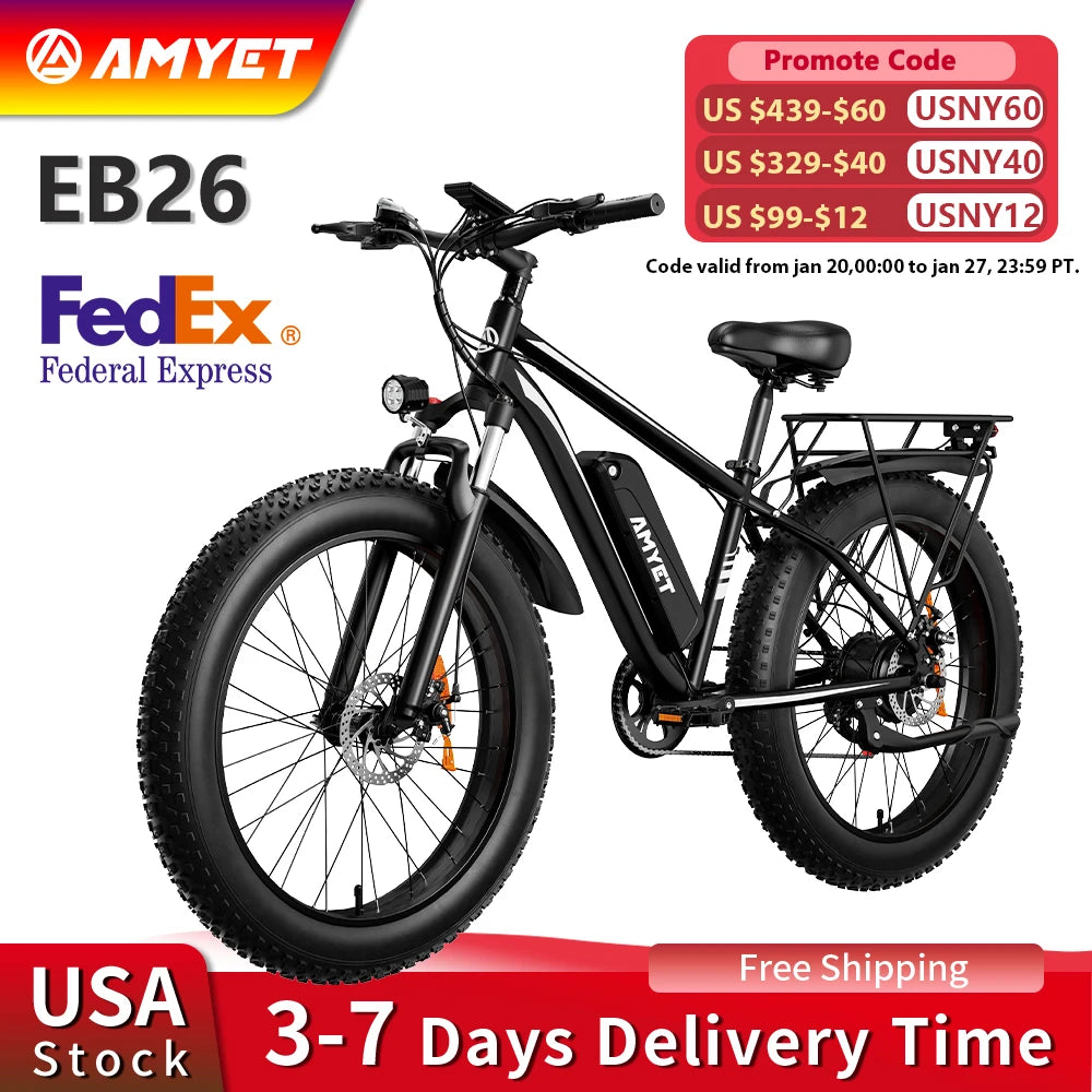AMYET Electric Bike EB26 1500W 48V 15AH Fat Tire E Bike