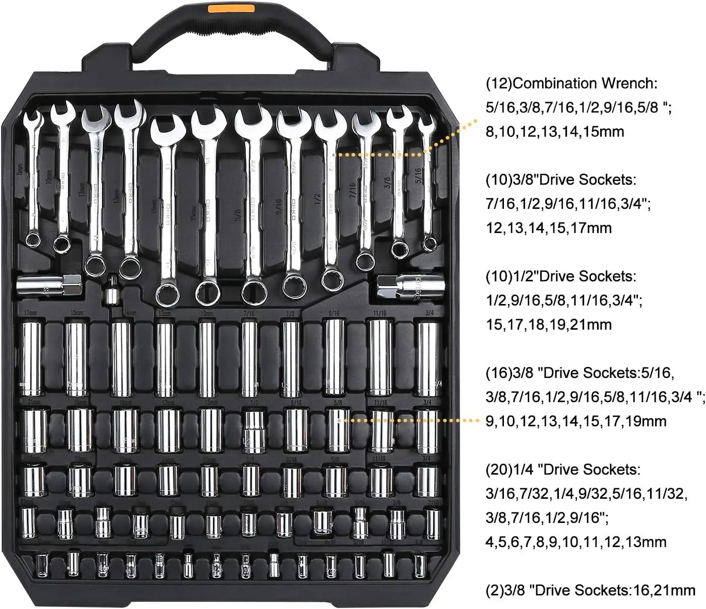 DEKO 192 Piece Mechanics Tool Set With Plastic Case