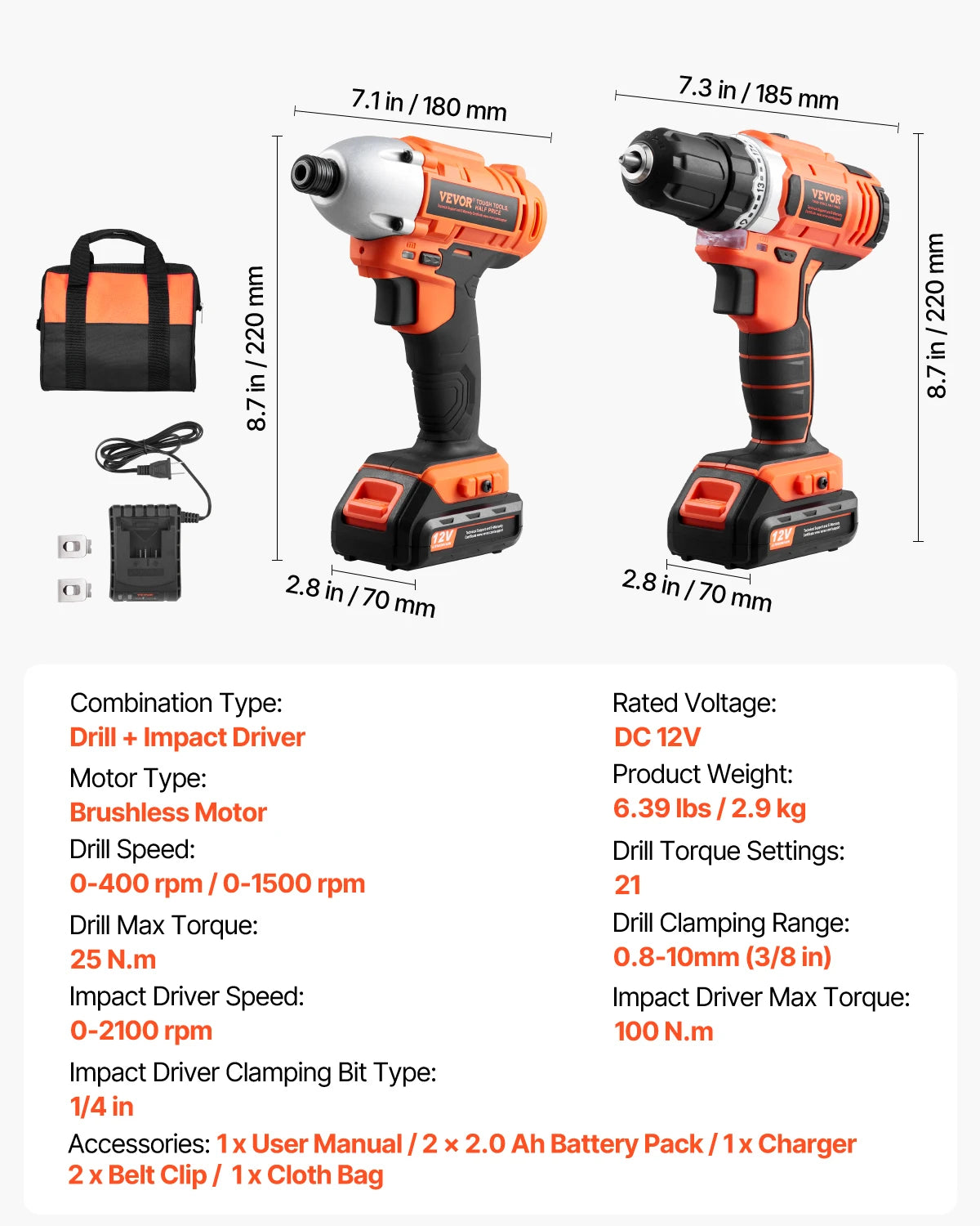 SucceBuy Cordless 2 Tool Power Drill And Impact Driver Kit