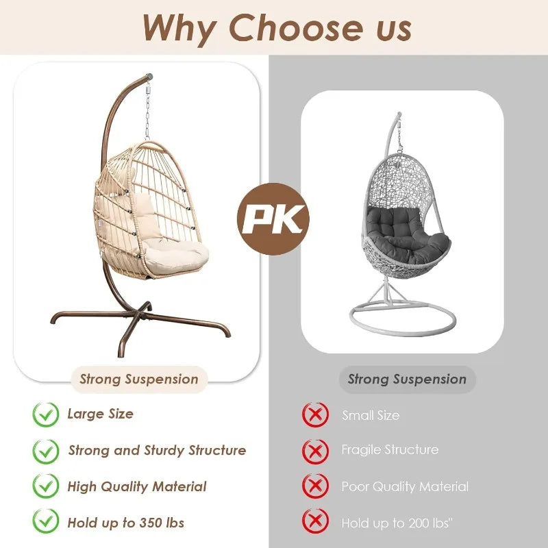 Home Hanging Egg Chair with Stand Outdoor Swinging Chair 350lbs Capacity Beige