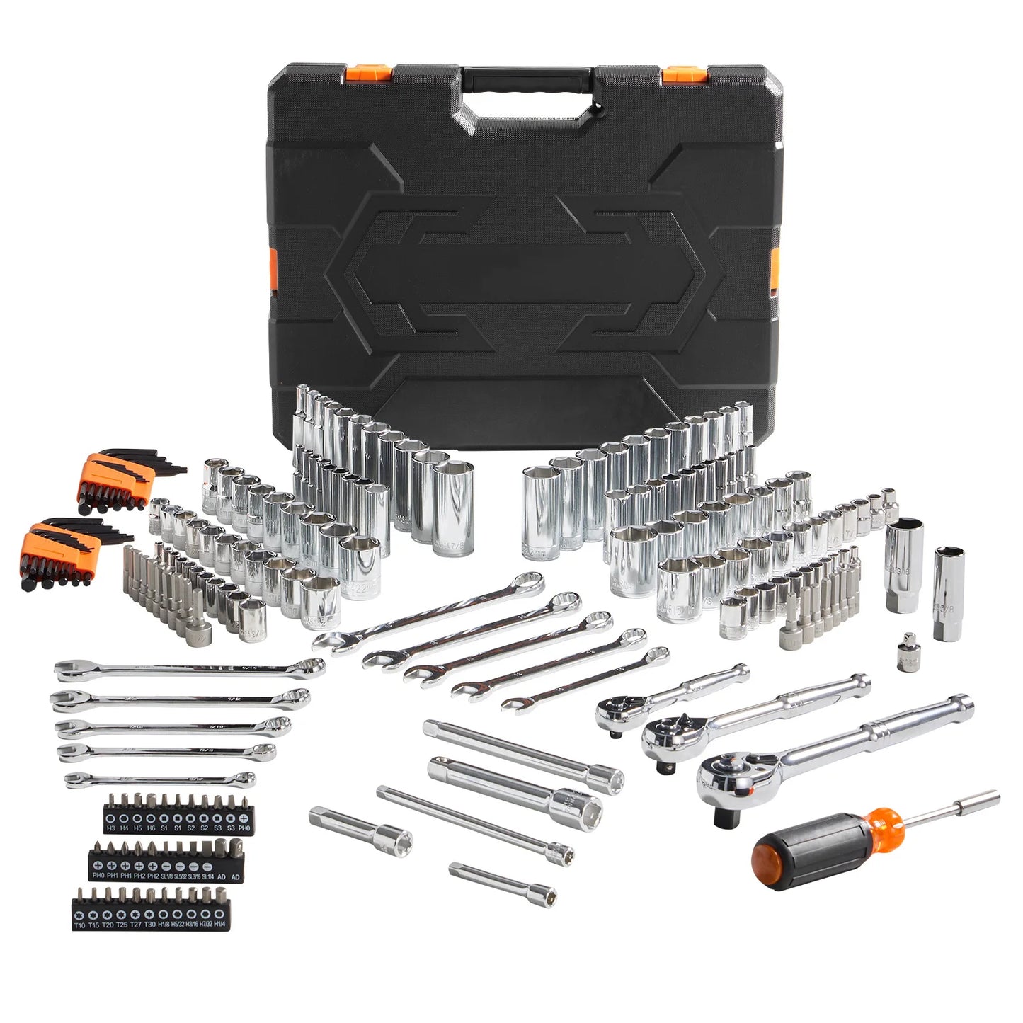 SucceBuy Mechanics Tool Set and Socket Set Deep and Standard Sockets 145 Pcs 205 Pcs SAE and Metric Mechanic Tool Kit with Bits