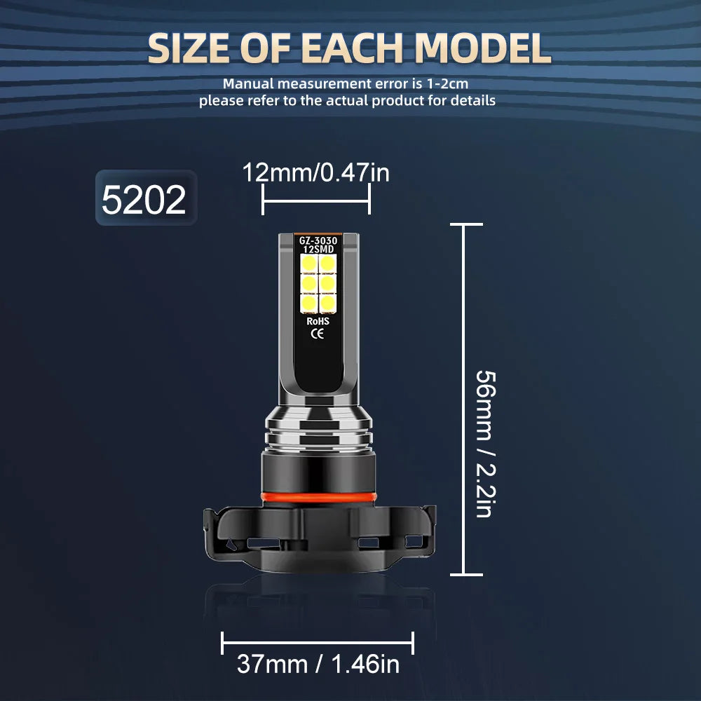 H11 9005/HB3 9006/HB4 5202 Bulbs 30000LM High Power 2pcs