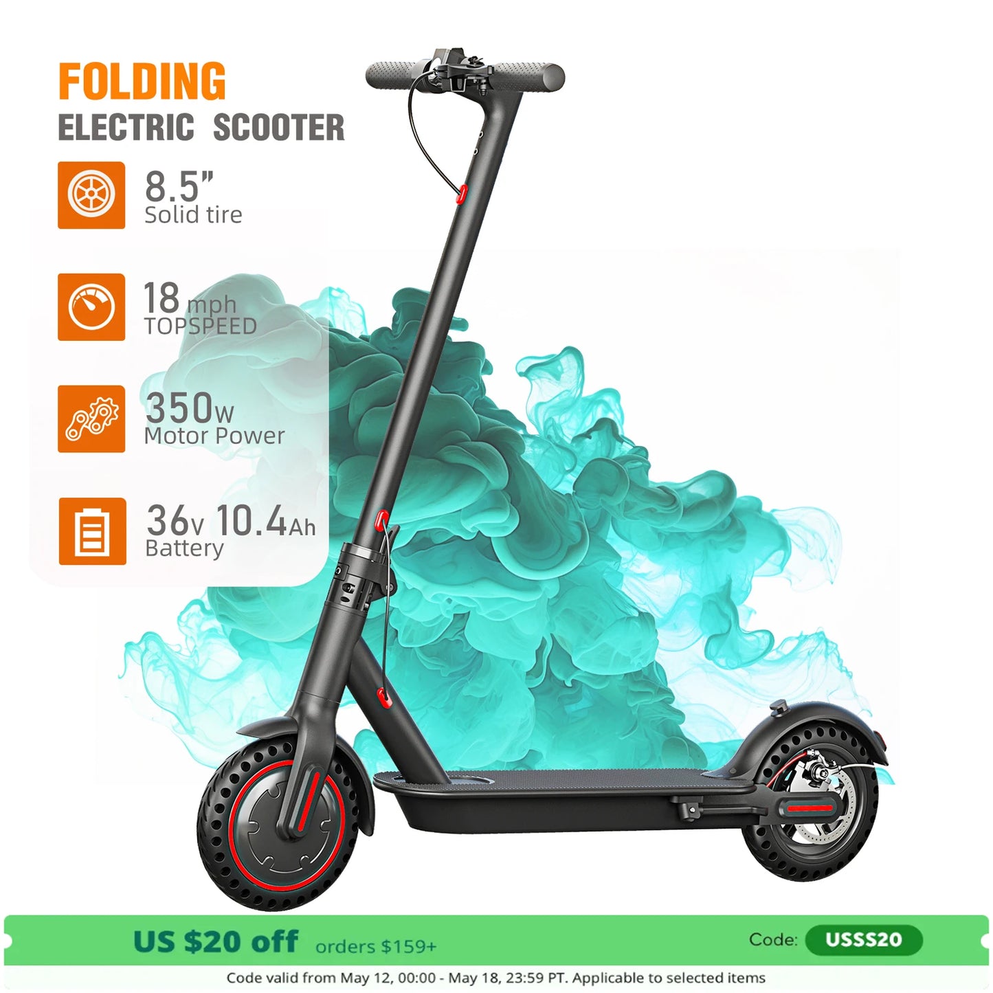 350W Foldable Electric Scooter for Adults Teens Lightweight