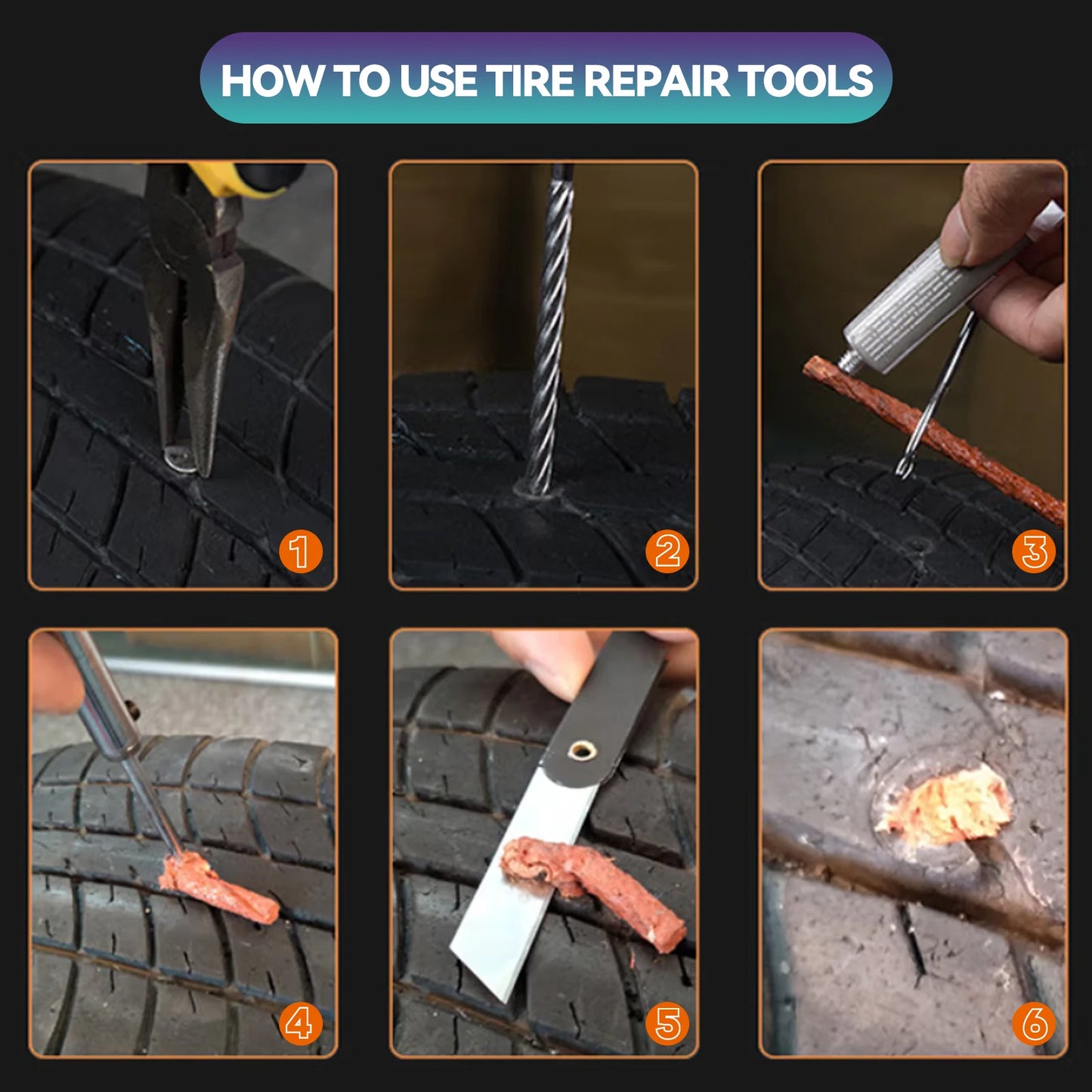 Portable Car Tire Repair Kit 23Pcs Easy Tyre Puncture Tool