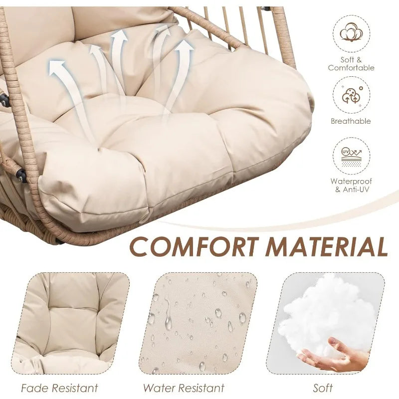 Home Hanging Egg Chair with Stand Outdoor Swinging Chair 350lbs Capacity Beige