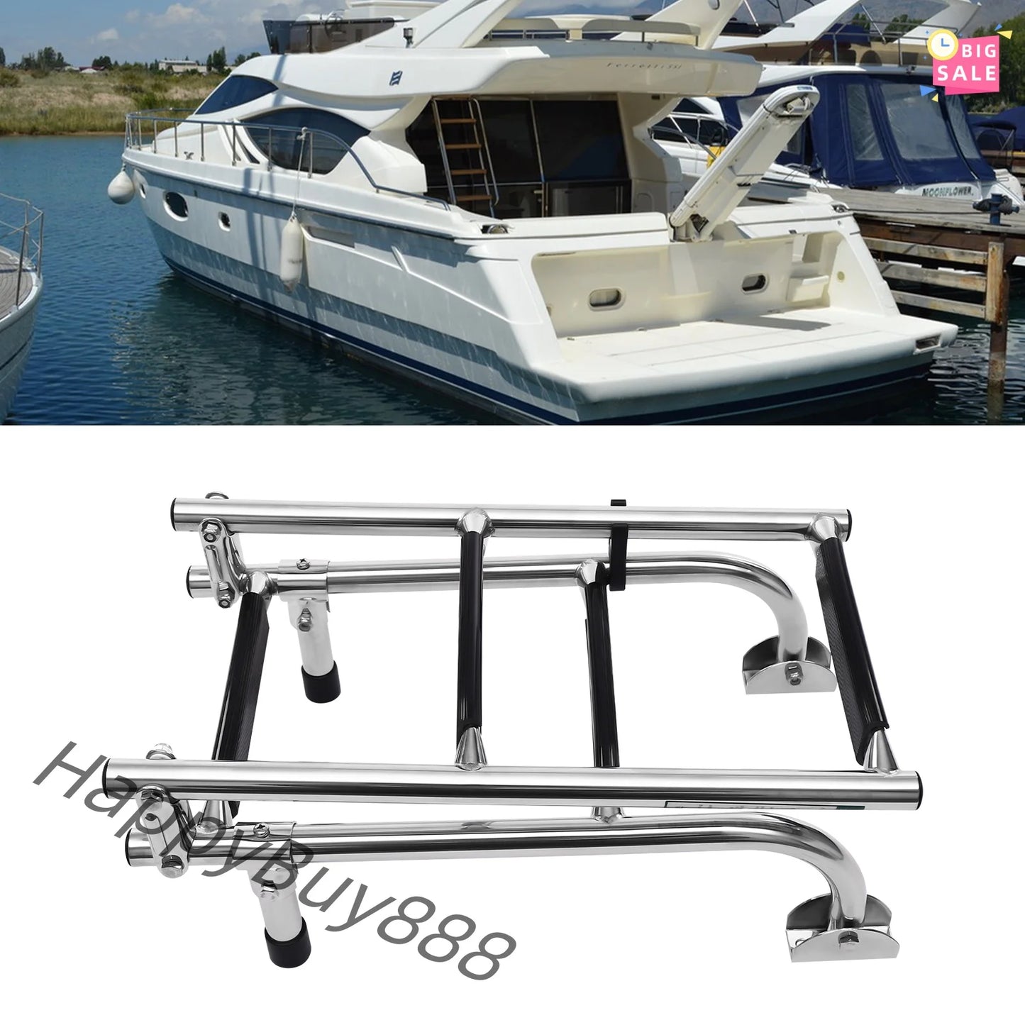 Marine Folding Boat Deck Ladder 4 Steps Stainless Steel