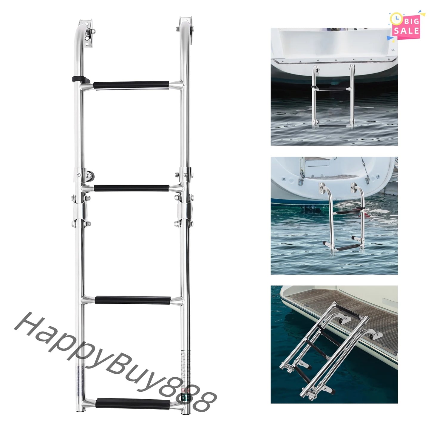 Marine Folding Boat Deck Ladder 4 Steps Stainless Steel