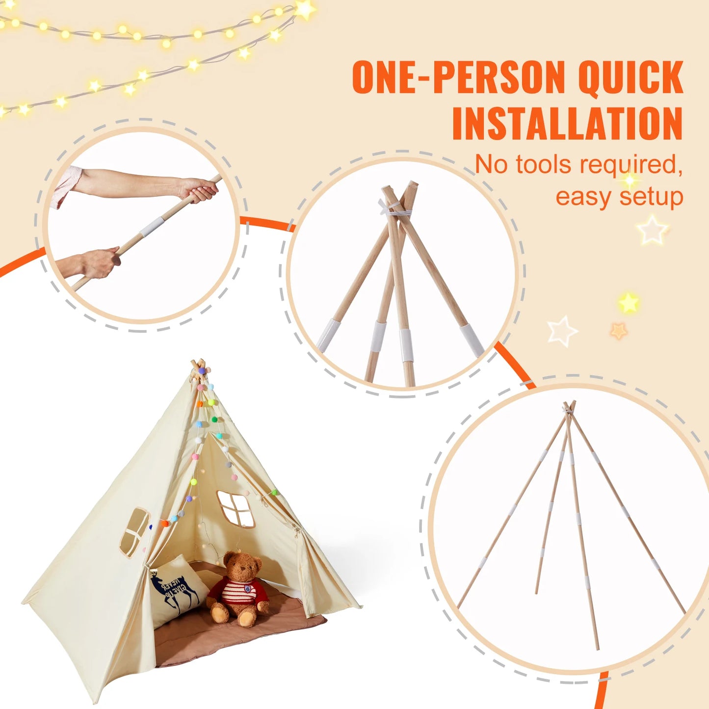 VEVOR Kids Teepee Tent for Ages 1-5 Indoor Outdoor Play