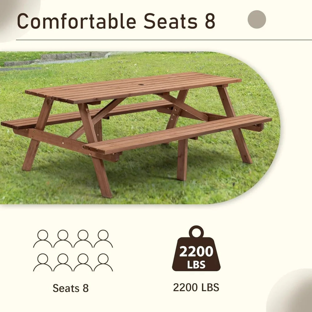 Picnic Table With Benches Eight Seater Outdoor Wooden