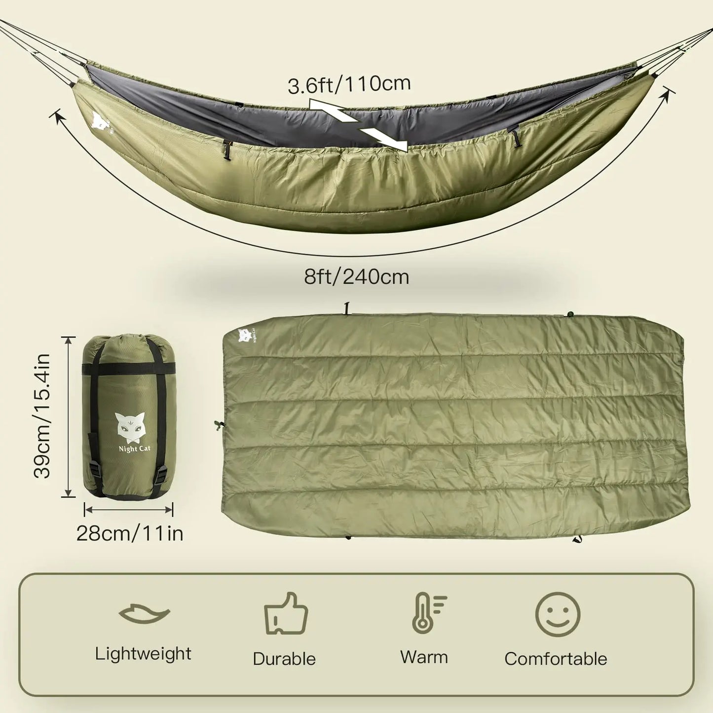 Night Cat Hammock Underquilts Sleeping Bag Insulated 4 Seasons