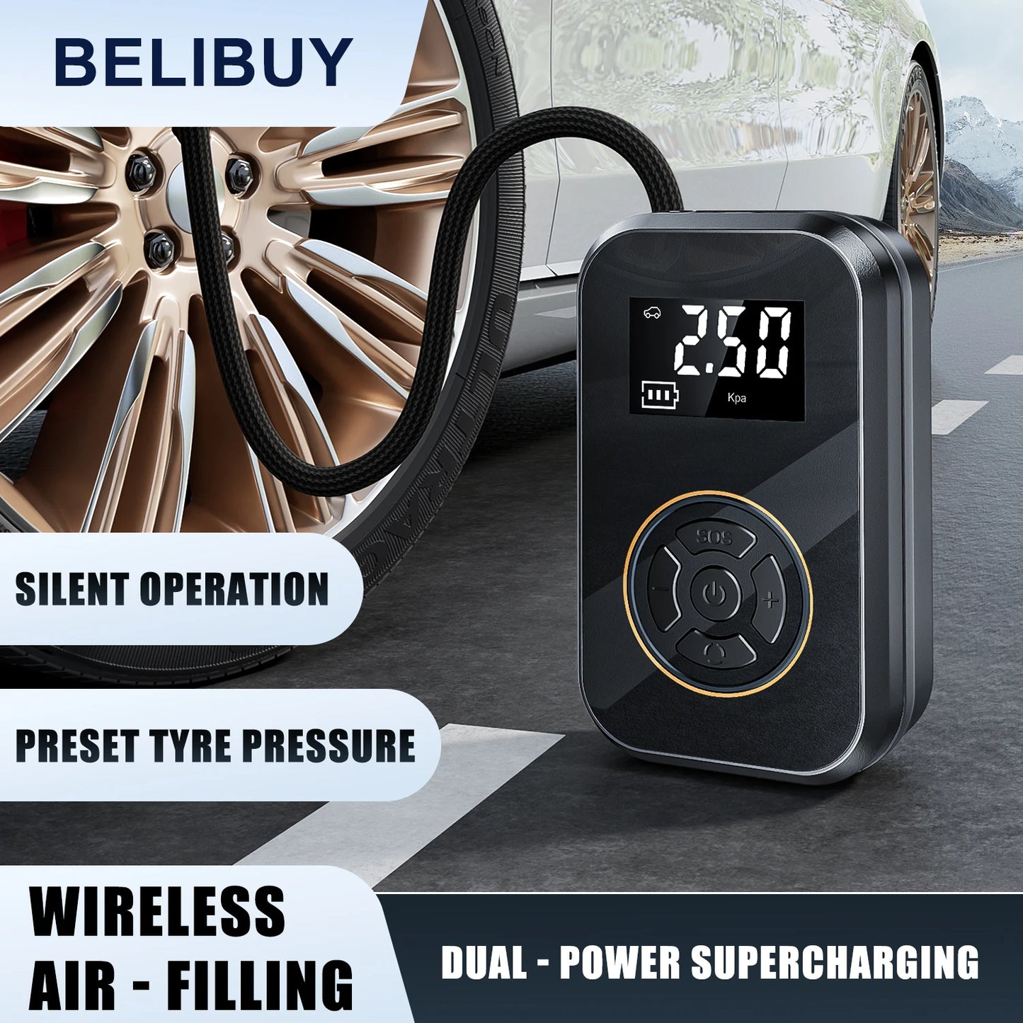 BELIBUY Portable Tire Inflator Car Tire Inflator Pump Mini Air Pump