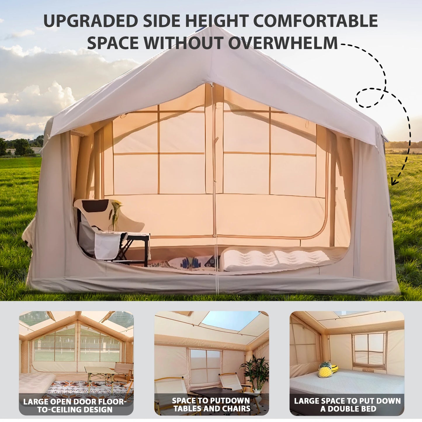 Inflatable Tent for Camping - 6-8 Person Ultra-Quick Setup Blow Up Tent 80.73 Sq Ft 4 Season with Stove