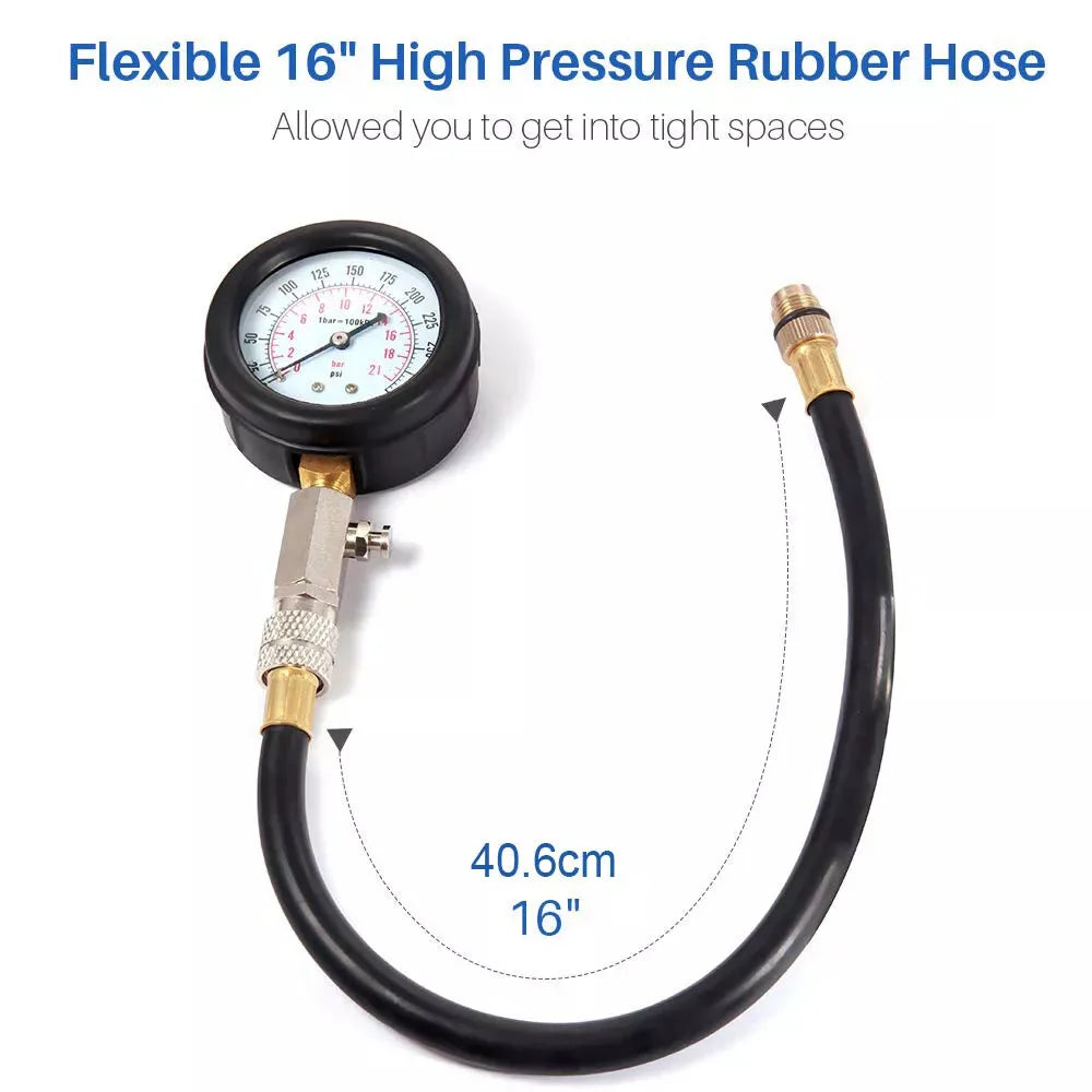 Petrol Engine Cylinder Compression Tester Kit 0-300PSI Gauge