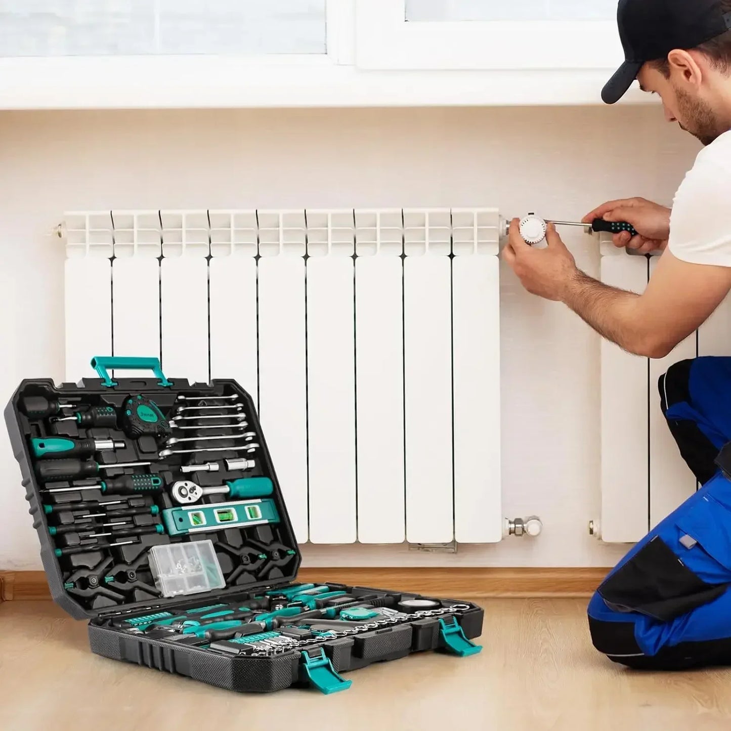 198 Home Auto Repair Tool Kit Plastic Toolbox Case Set