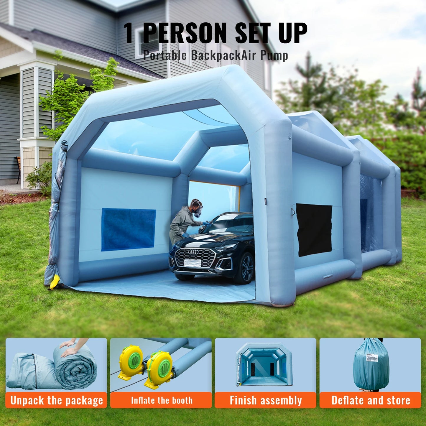 SucceBuy Inflatable Paint Booth with Blowers Powerful Spray Tent and Air Filter System
