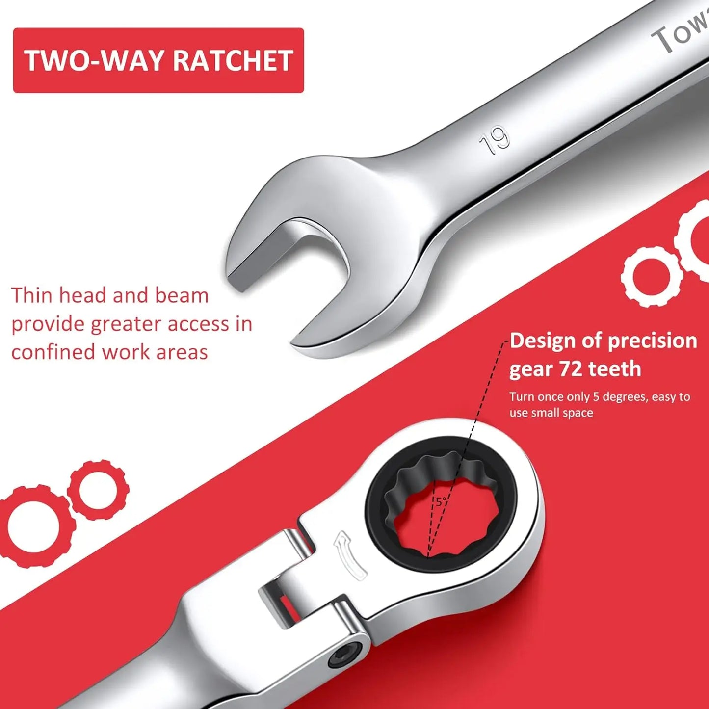 12 Flex Head Ratcheting Wrench Set 8 19mm CrV 72 Teeth Bag
