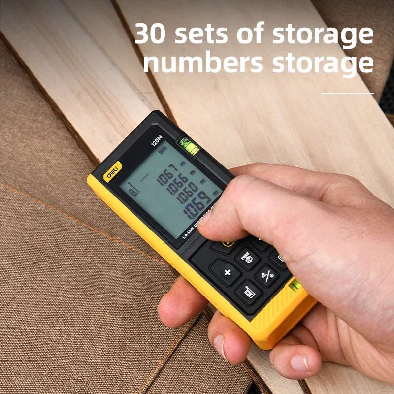 Deli Laser Distance Measure 120m Range 30 Data Memory