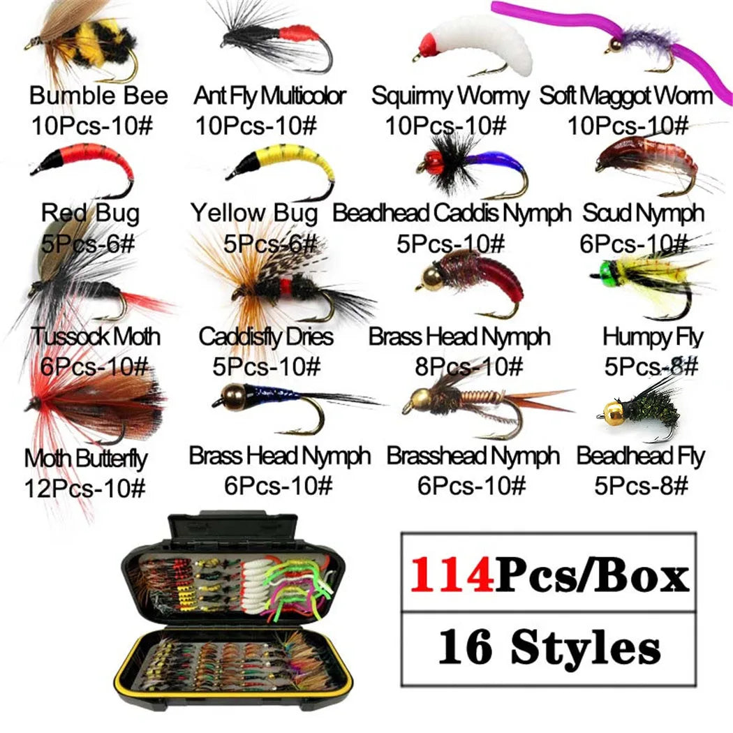 Trout Fly Fishing Assorted Flies Kit Nymph Dry Wet Lure