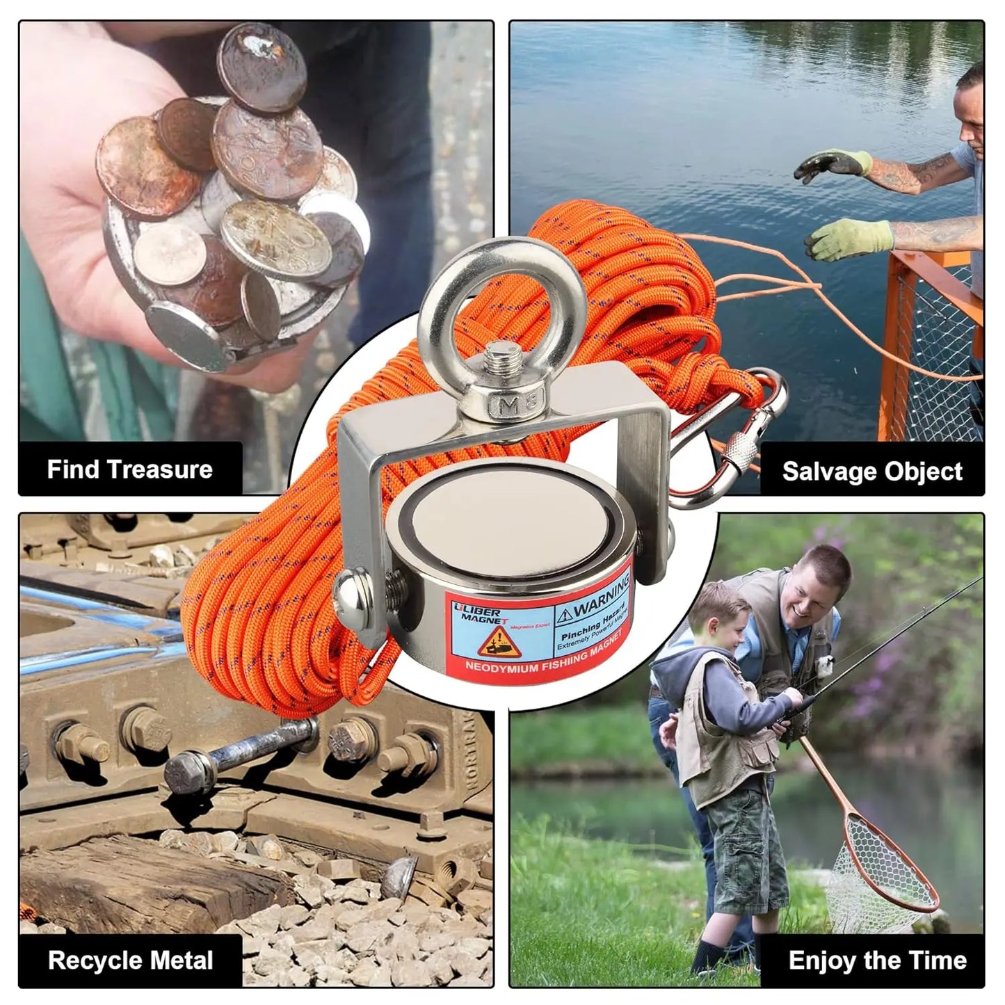 180KG Rotatable Double Sided Fishing Magnet Set For Salvage