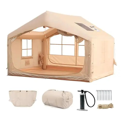 Inflatable Tent for Camping - 6-8 Person Ultra-Quick Setup Blow Up Tent 80.73 Sq Ft 4 Season with Stove