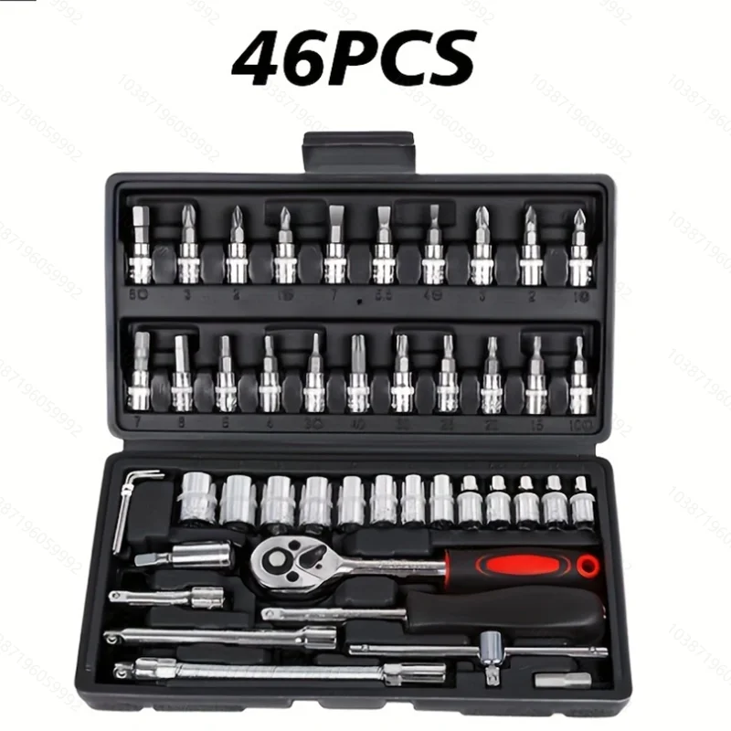 46 Piece Drive Socket Set Ratchet Wrench Set Car Tool Kit Bit Socket Wrench Set Metric Mechanic Tool Set