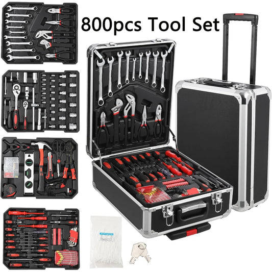 800 Piece Mechanic Tool Set With Rolling Box For Home DIY