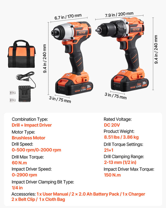 SucceBuy Cordless 2 Tool Power Drill And Impact Driver Kit