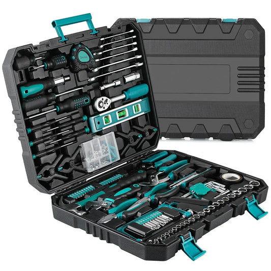 198 Home Auto Repair Tool Kit Plastic Toolbox Case Set