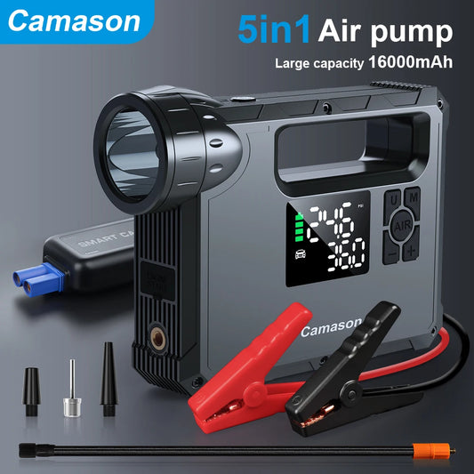 Portable Air Compressor Tire Inflator Car Motorcycle Bicycle Pump Mattress Balloon Jump Starter Flashlight Power Bank