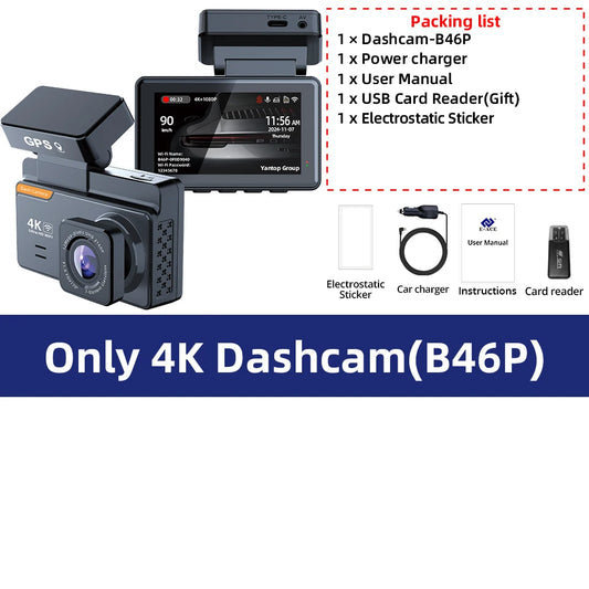 4K Dash Cam Car DVR Support WIFI GPS 4K Front 1080P Rear
