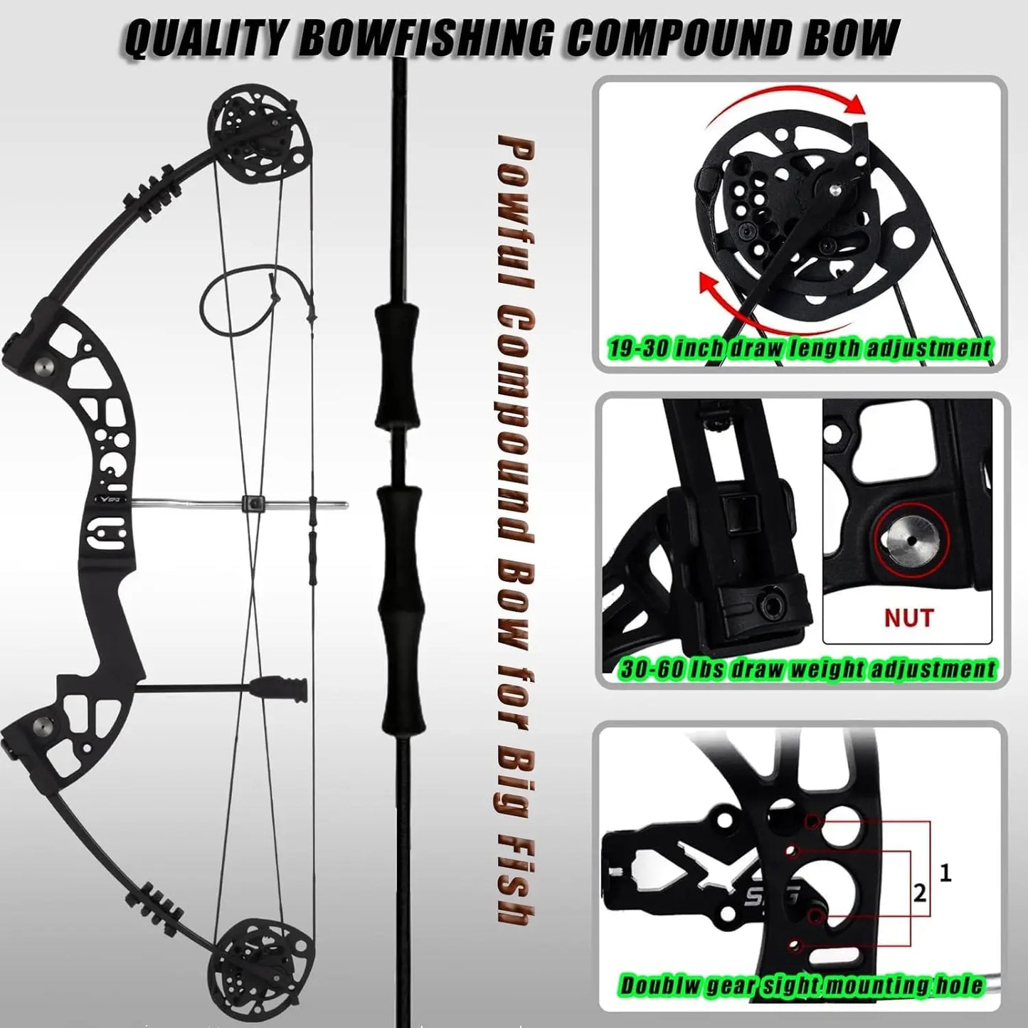 Archery Bowfishing Kit 30 60 Lbs Compound Bow With Gear