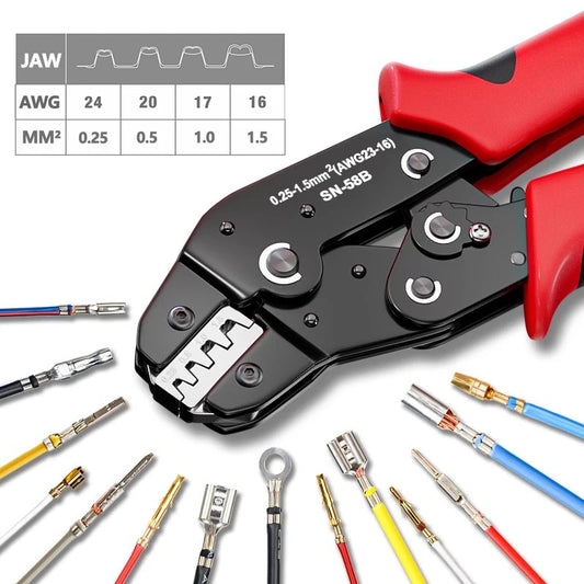 Ratcheting Crimping Tool Set for Dupont JST MOLEX Open Barrel Dupont Molex JST TE Terminals and EPC PCIE SATA Pins SN-58B