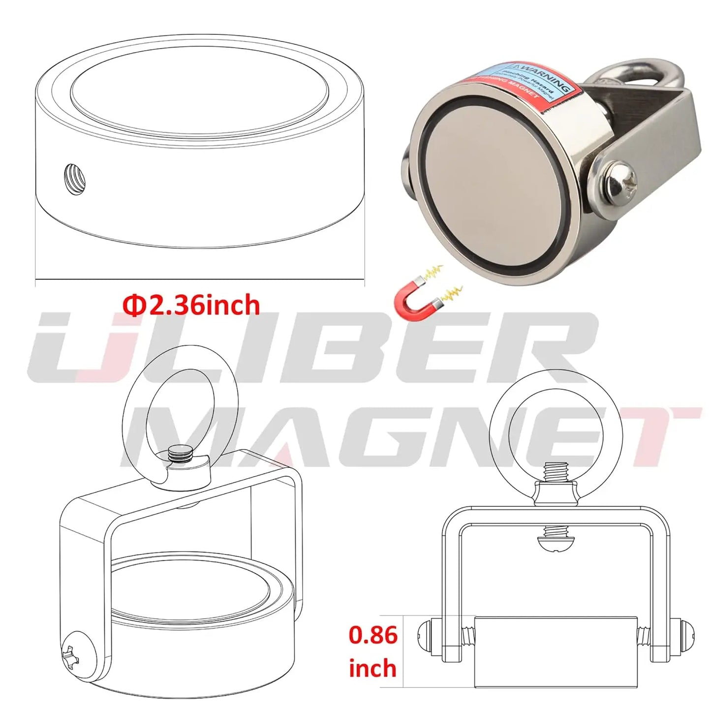180KG Rotatable Double Sided Fishing Magnet Set For Salvage