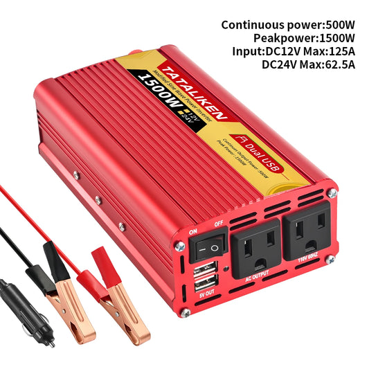 US Socket Inverters 12V 60HZ 110V 600W 1500W 2000W 2500W Portable Vehicle-Mounted Frequency Converter