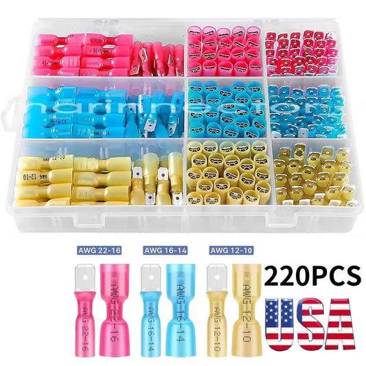 220 Pcs Heat Shrink Wire Spade Connectors Crimp Terminals