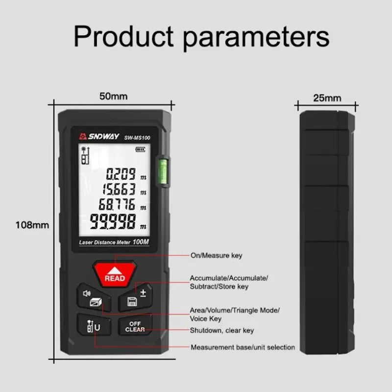 SNDWAY SWMS100 Digital Range Finder Laser Distance Meter